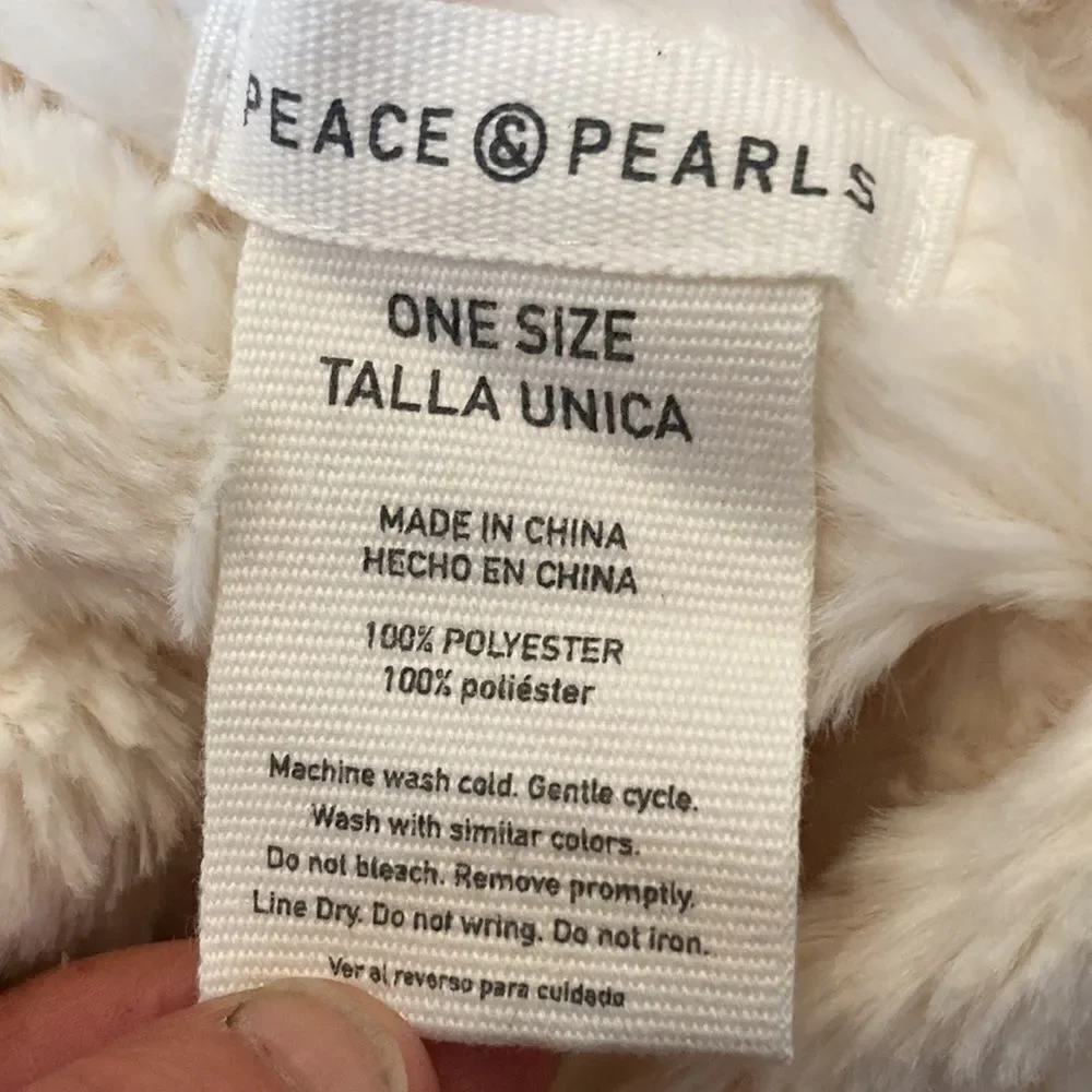 Peace and pearls white furry infinity scarf